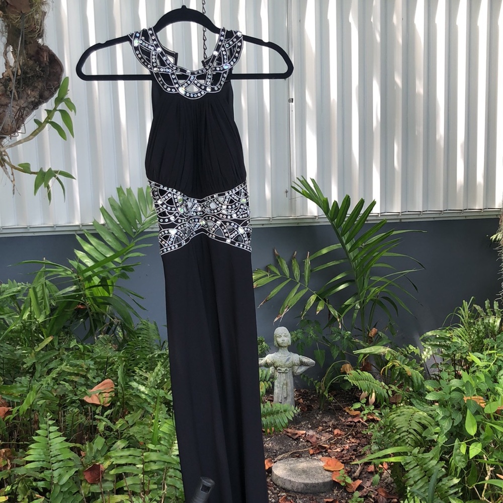 Stunning gown “sequins/rhinestone” embellished cut out gown.small gal- size 1/2.